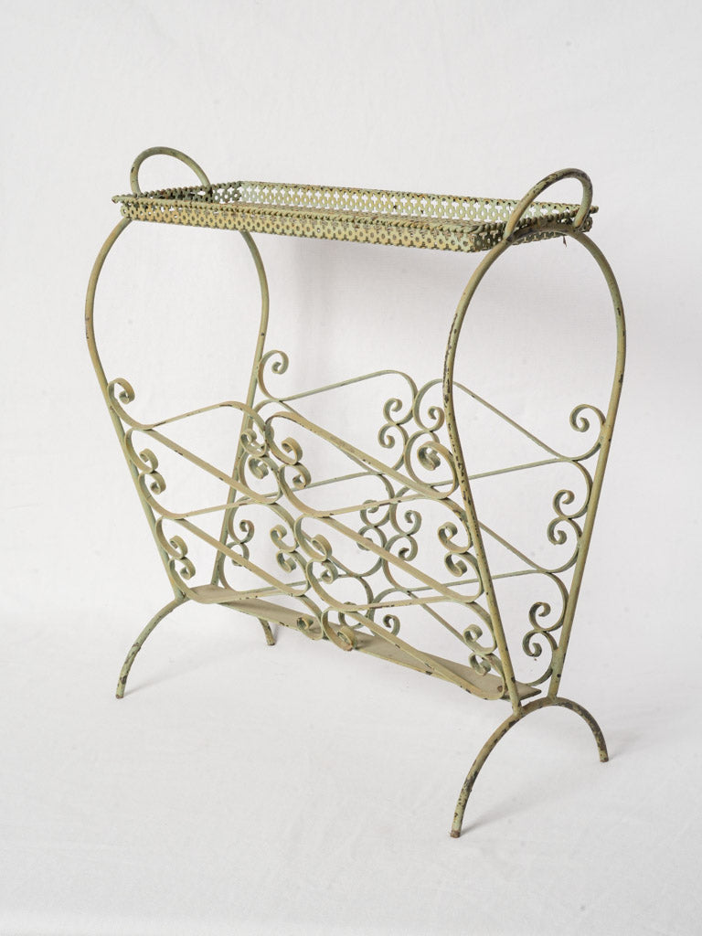 French Mid Century Wrought Iron Side Table W/ Magazine Rack - 22"