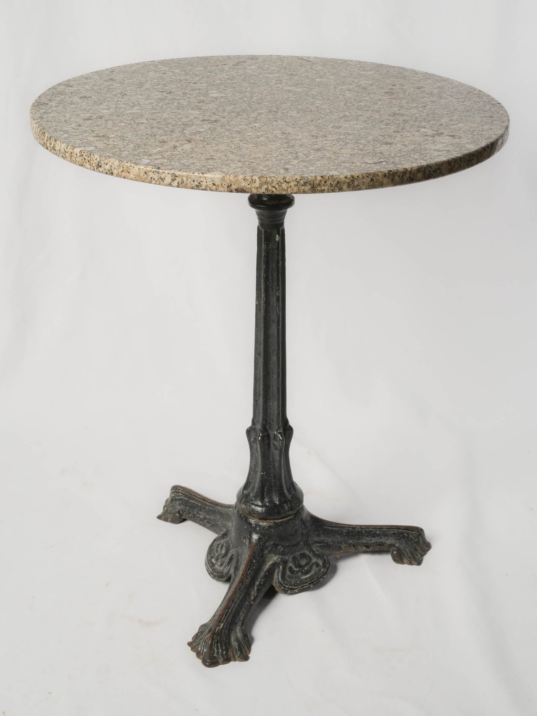 Timeless Bistro-Style Table w/ Art Nouveau Cast Iron Base and Polished Granite Top - 24½" diam.