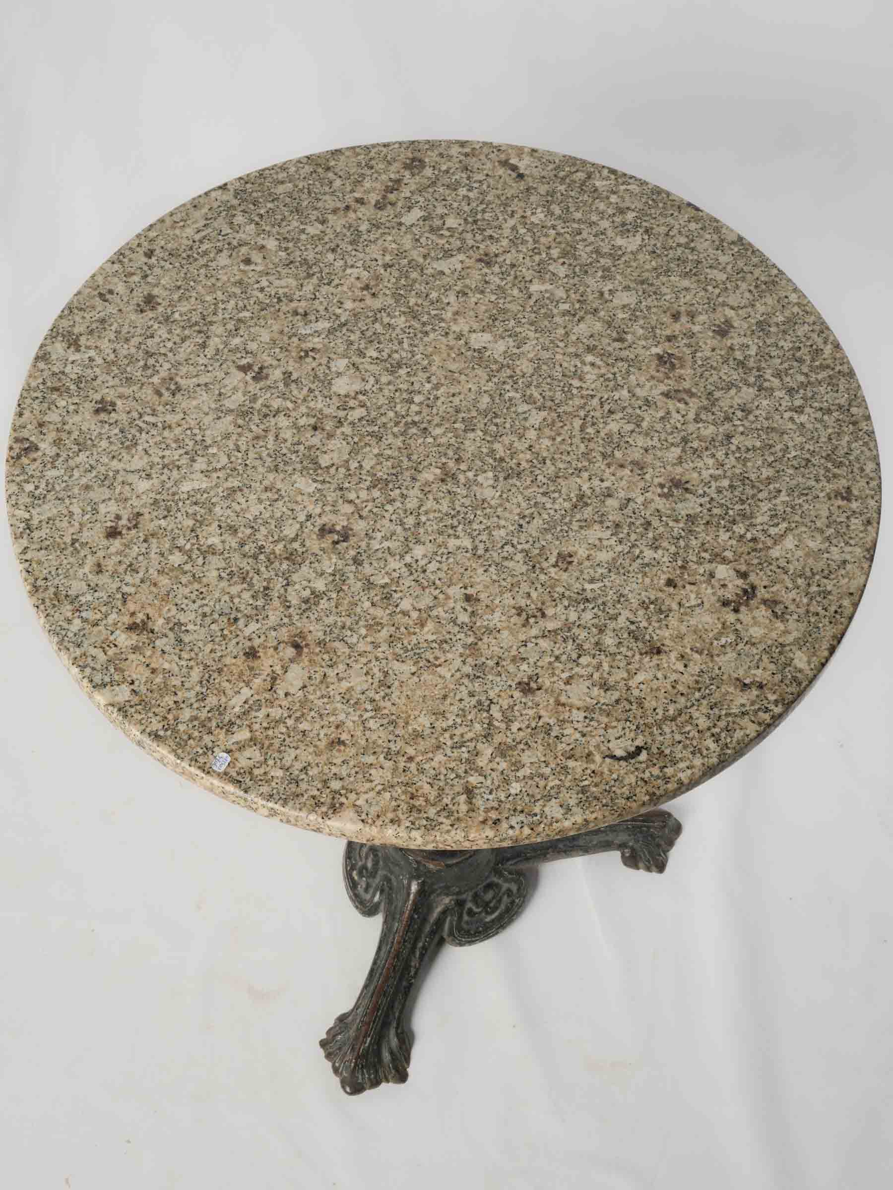 Timeless Bistro-Style Table w/ Art Nouveau Cast Iron Base and Polished Granite Top - 24½" diam.