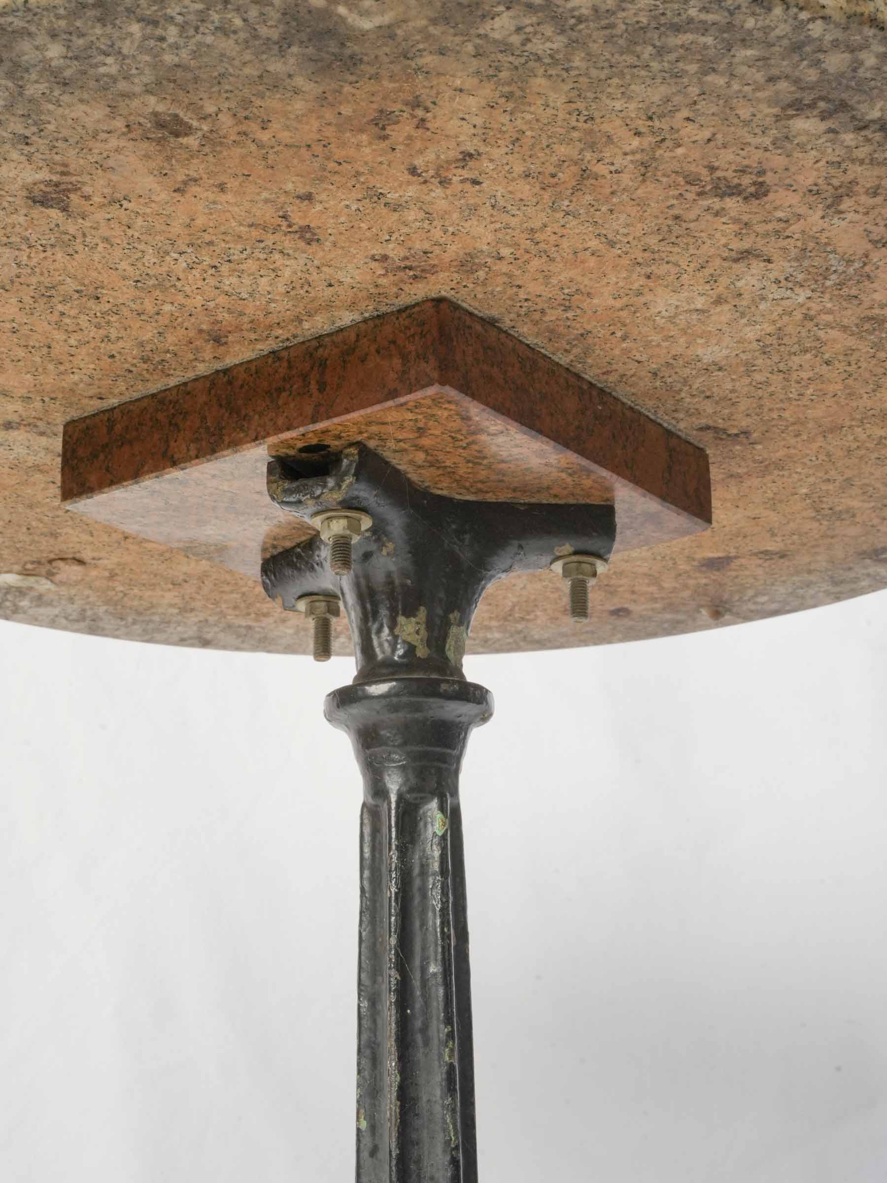 Timeless Bistro-Style Table w/ Art Nouveau Cast Iron Base and Polished Granite Top - 24½" diam.