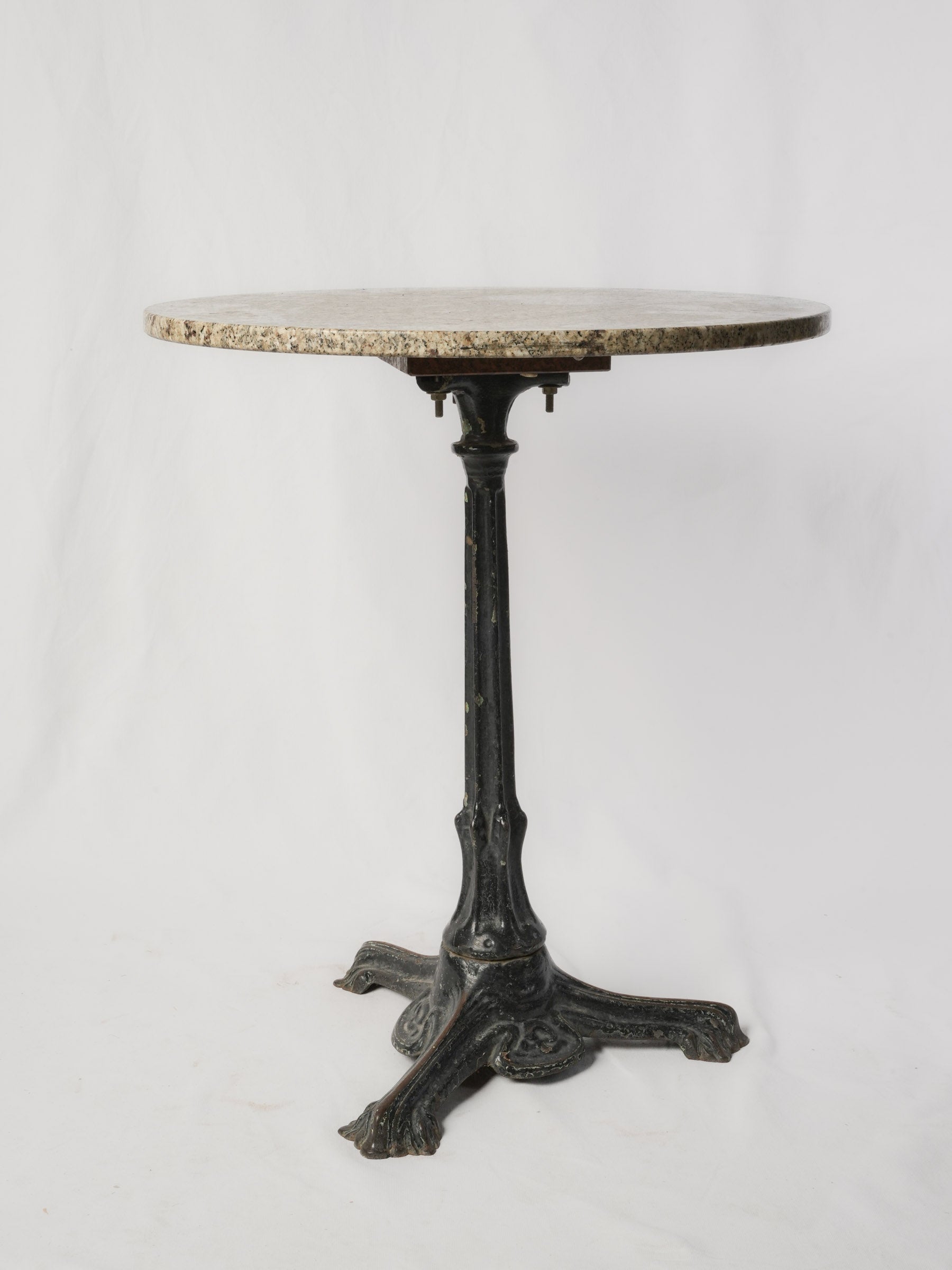Timeless Bistro-Style Table w/ Art Nouveau Cast Iron Base and Polished Granite Top - 24½" diam.