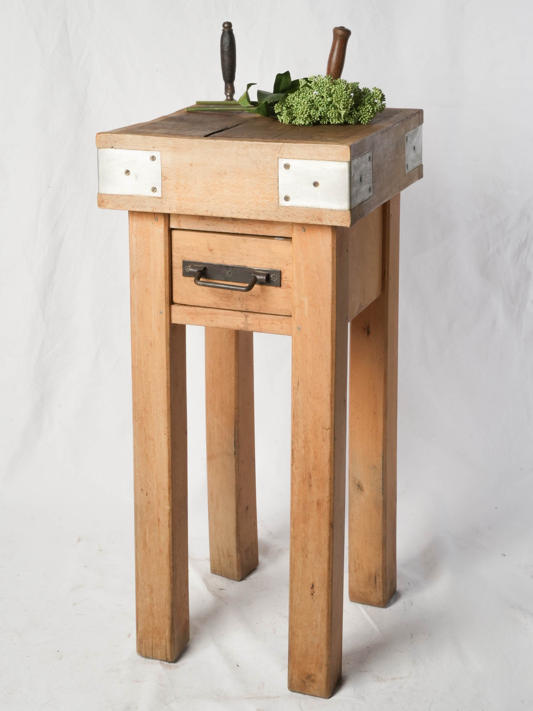 1960s Compact French Butcher's Block with Knife Rail and Drawer - 33¾" x 16½"