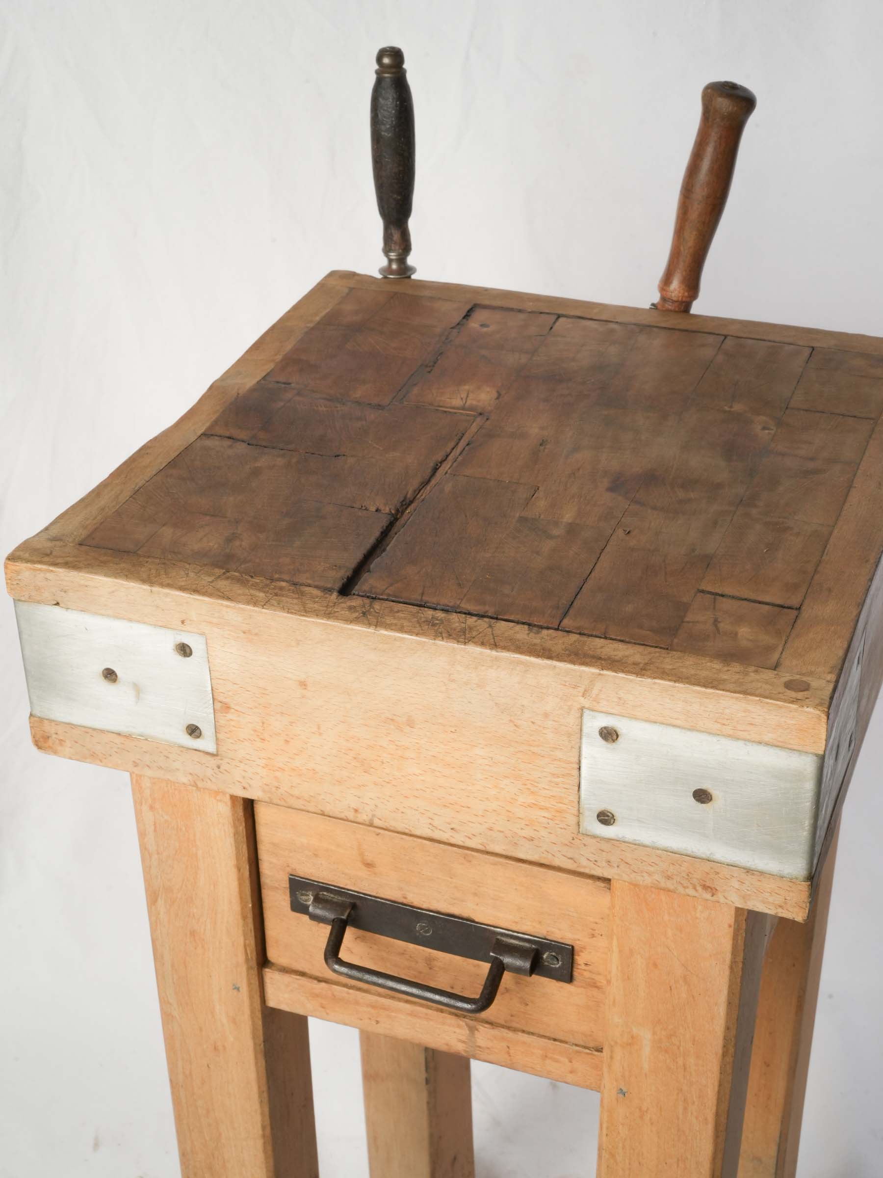 1960s Compact French Butcher's Block with Knife Rail and Drawer - 33¾" x 16½"