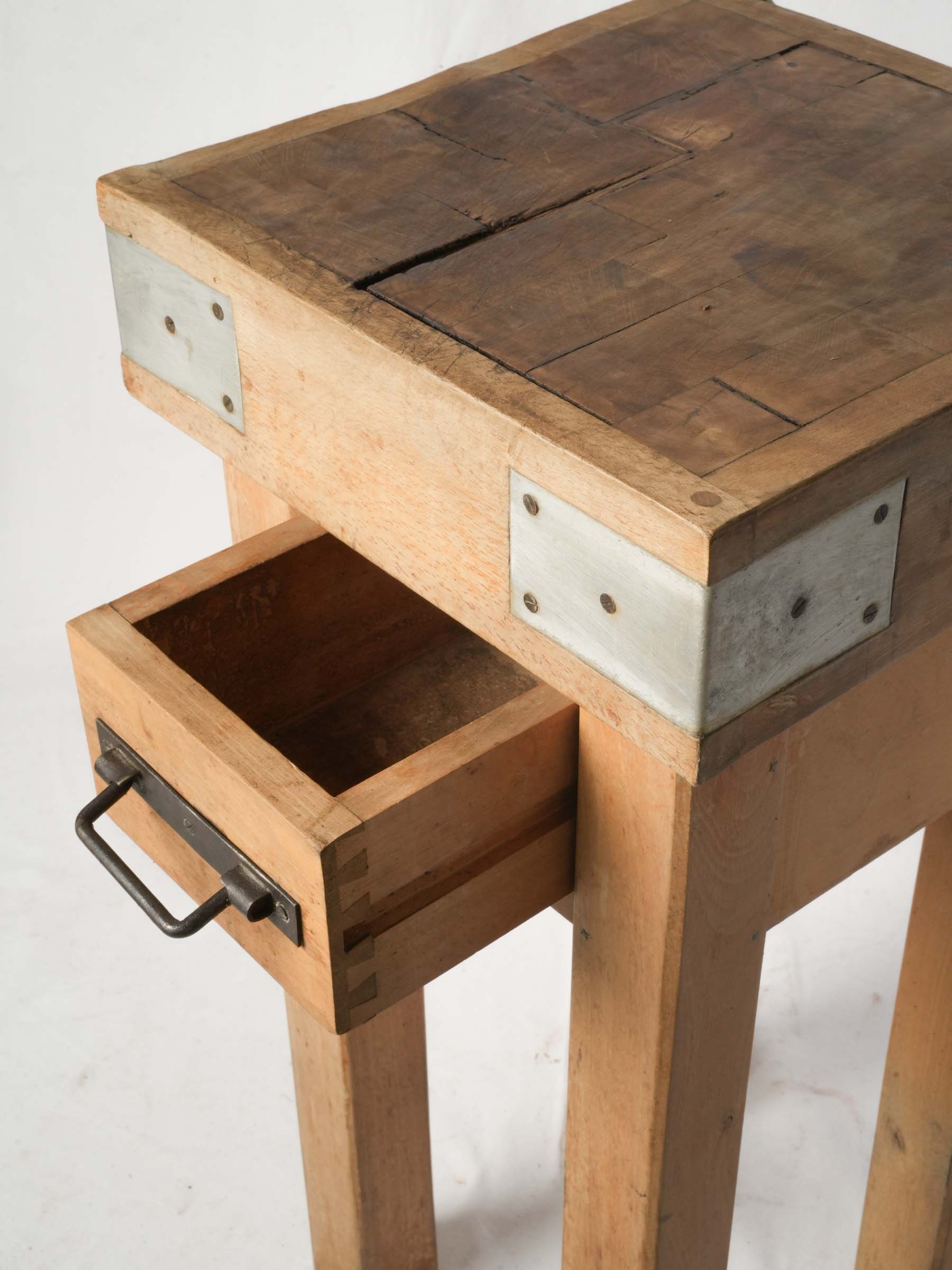 1960s Compact French Butcher's Block with Knife Rail and Drawer - 33¾" x 16½"