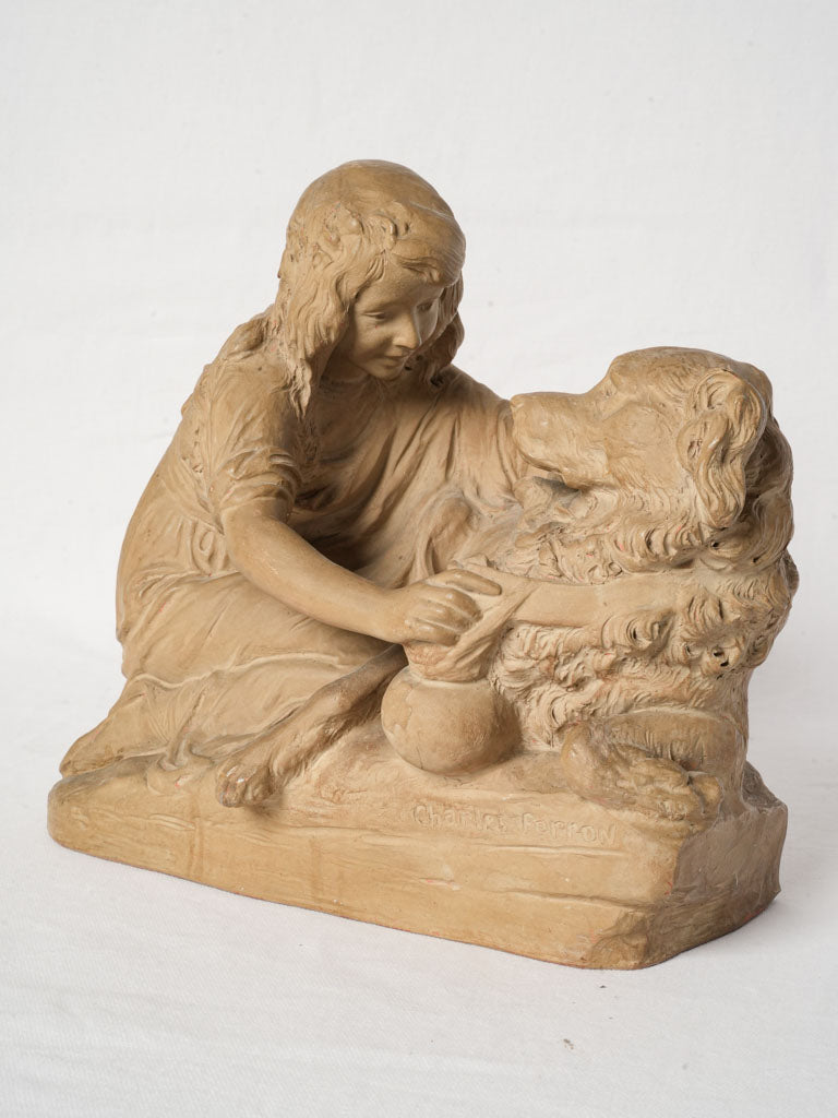 Endearing antique terracotta sculpture figure  