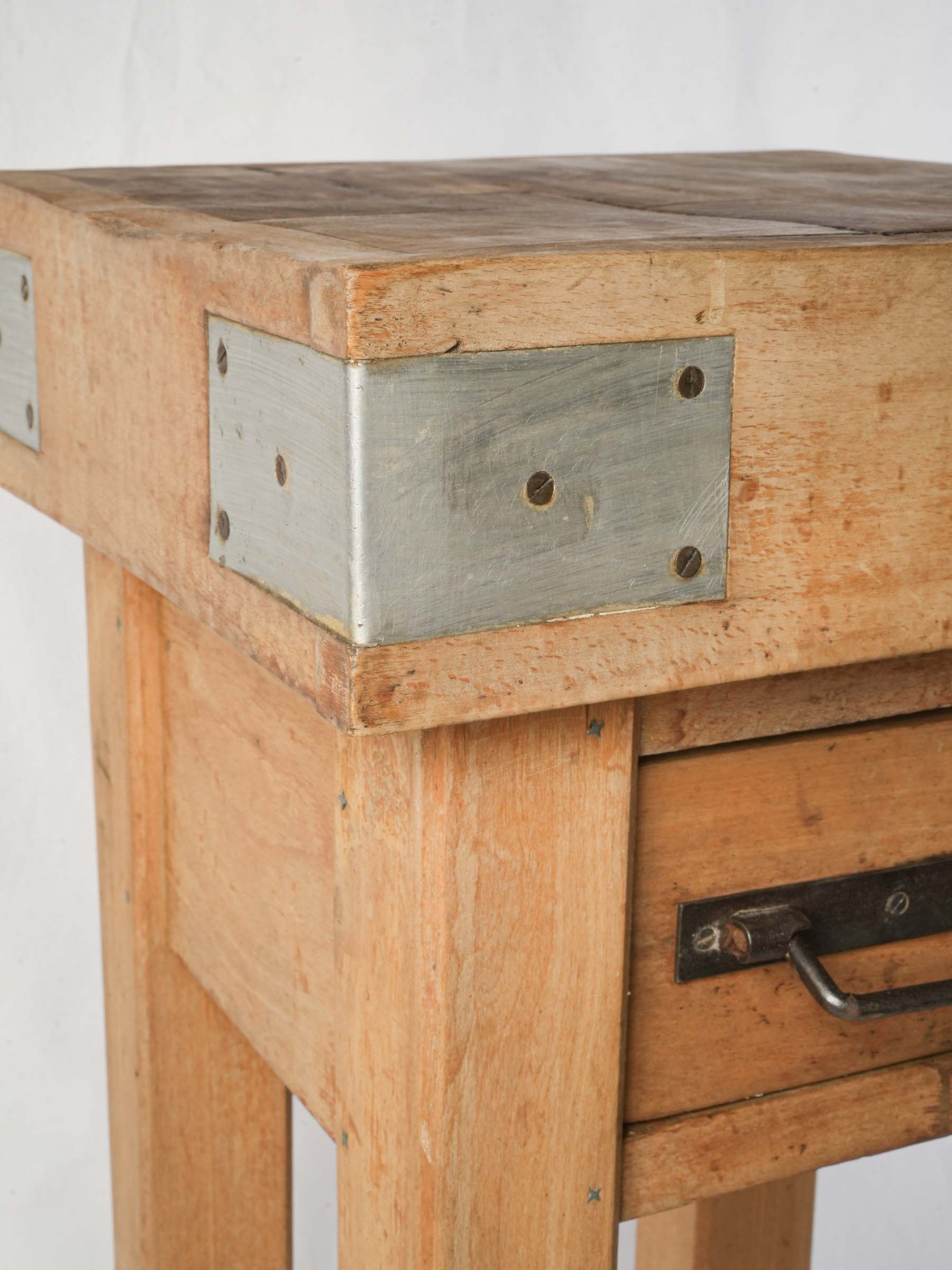 1960s Compact French Butcher's Block with Knife Rail and Drawer - 33¾" x 16½"