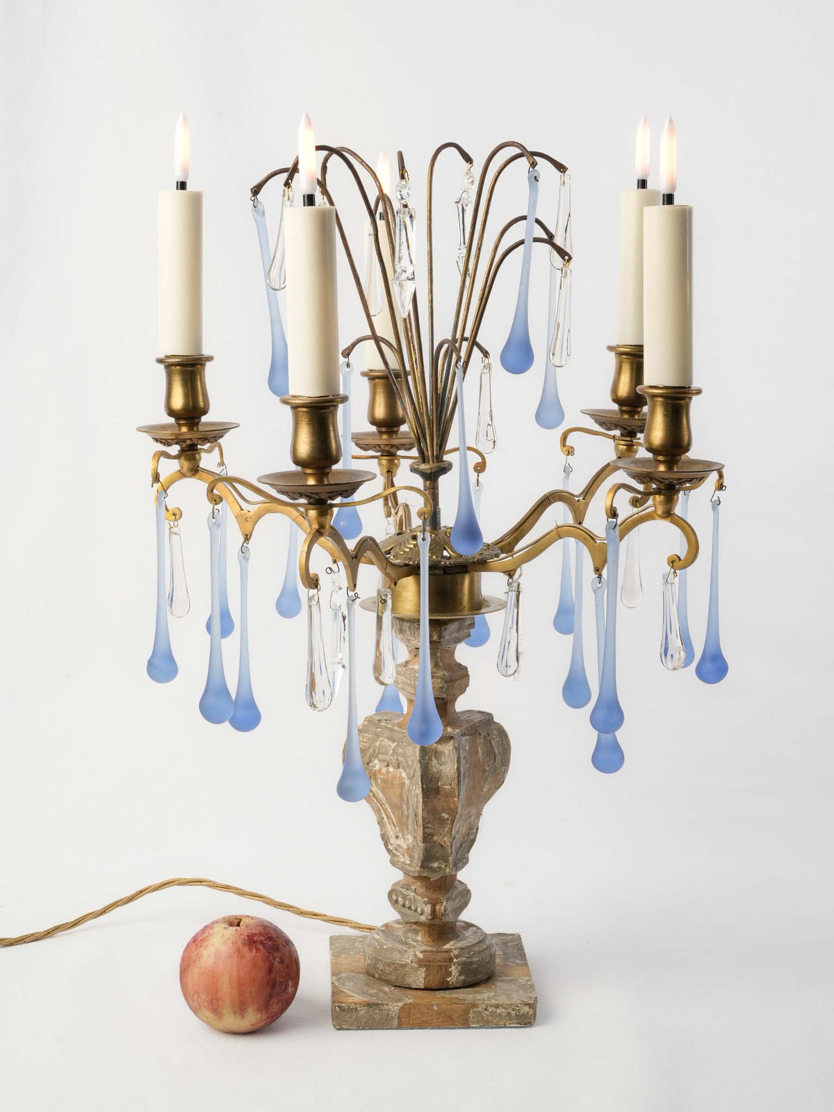 Large Five-Light Girandole Table Lamp w/ Cascading Blue Pendants - 21¾" x 15"