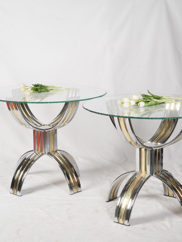 Gilded metal accent table pair