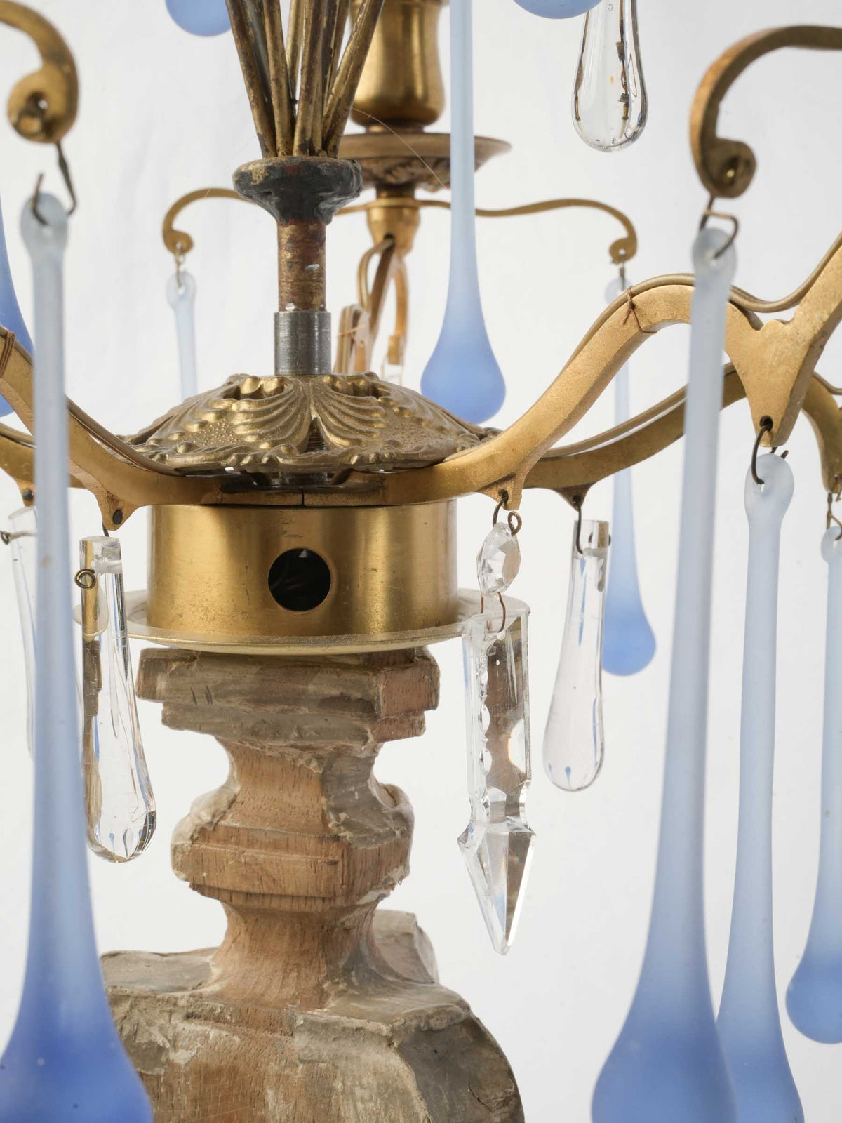 Large Five-Light Girandole Table Lamp w/ Cascading Blue Pendants - 21¾" x 15"