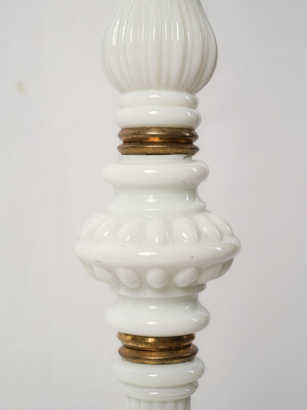 French Art Deco White Glass Floor Lamp w/ Custom Fringed Shade - 67"