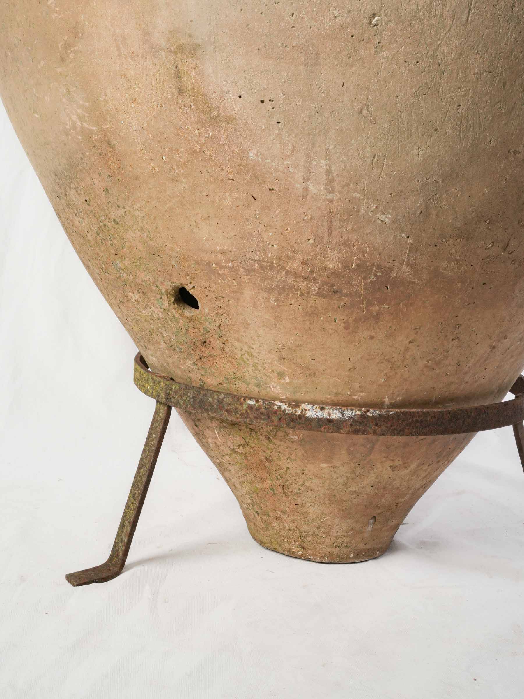 Large Late 19th-Century Iberian Terracotta Storage Jar on Custom Iron Stand - 45¾"