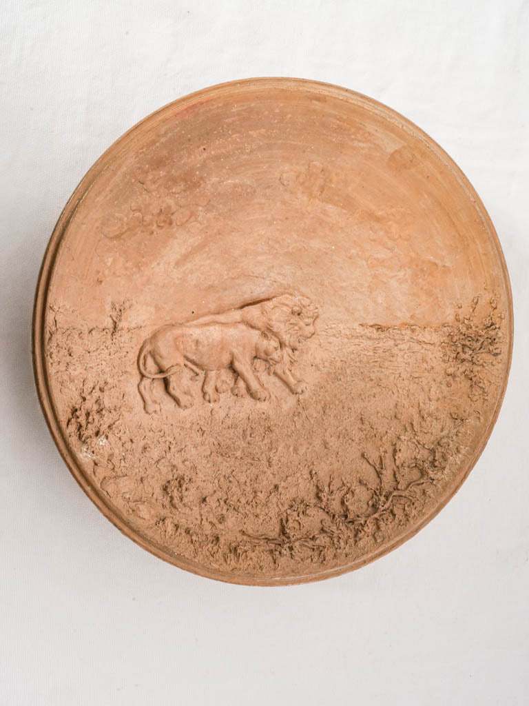 Decorative Terracotta Bowl circa 1900 w/ Lion Relief Appliqué for Wall Display - 15¼"