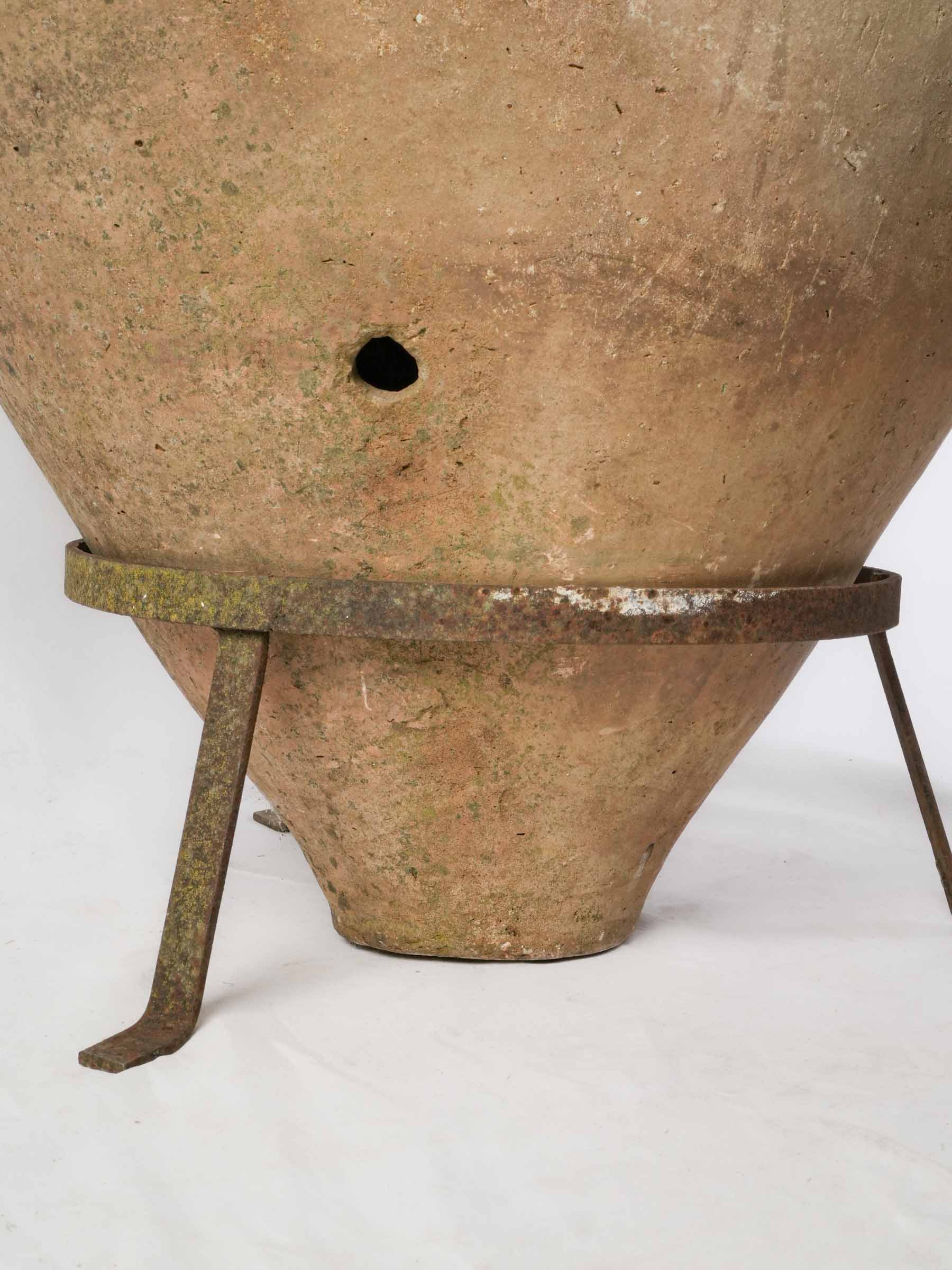 Large Late 19th-Century Iberian Terracotta Storage Jar on Custom Iron Stand - 45¾"