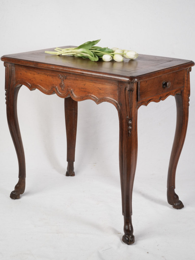 Elegant 18th Century Louis XV Walnut Side Table W/ Carved Hoof Feet and Warm Patina - 32¼" x 20¾"