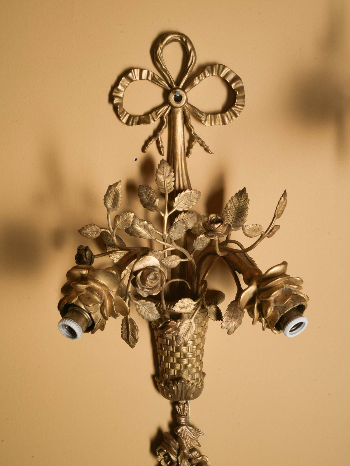 Pair of Romantic Belle Époque Gilt-Bronze Floral Wall Sconces - 18½"