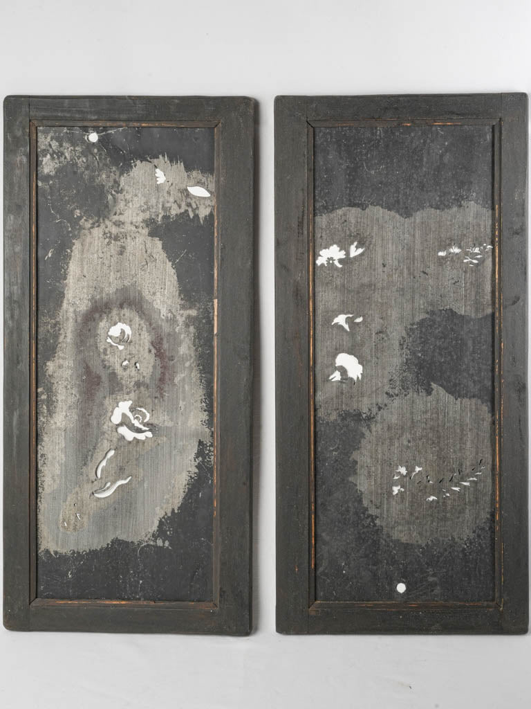 Pair of 1950s French Industrial Zinc Stencils in Wooden Frames - 33¾" x 16¼"