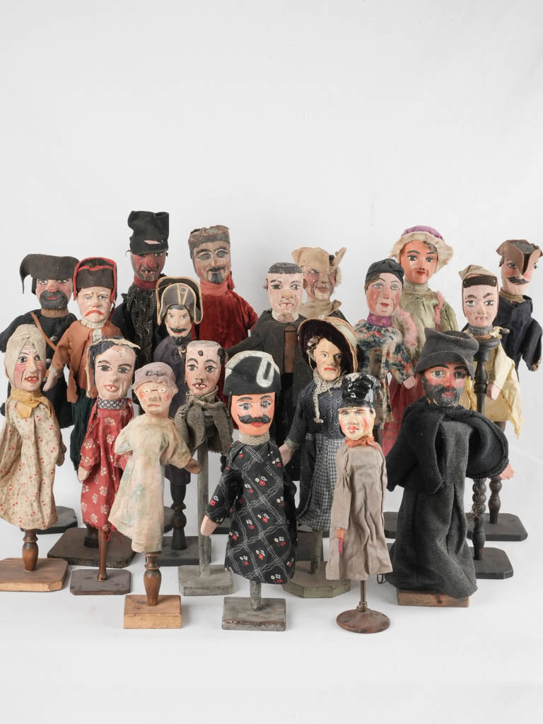 Collection of 19 wooden hand puppets - 19th century