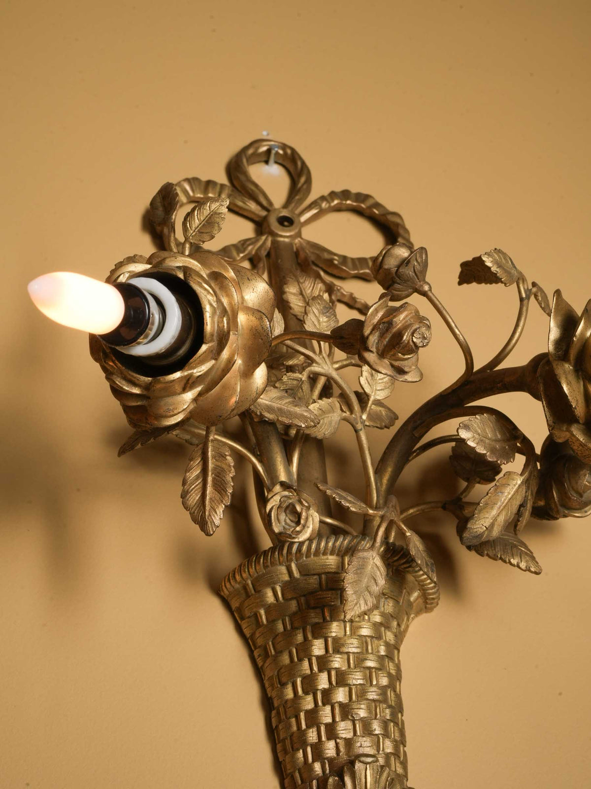 Pair of Romantic Belle Époque Gilt-Bronze Floral Wall Sconces - 18½"