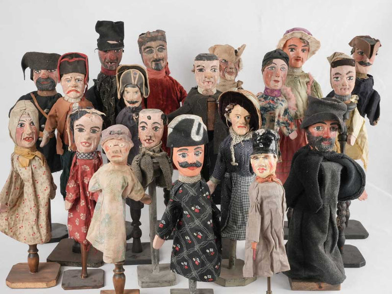 Collection of 19 wooden hand puppets - 19th century