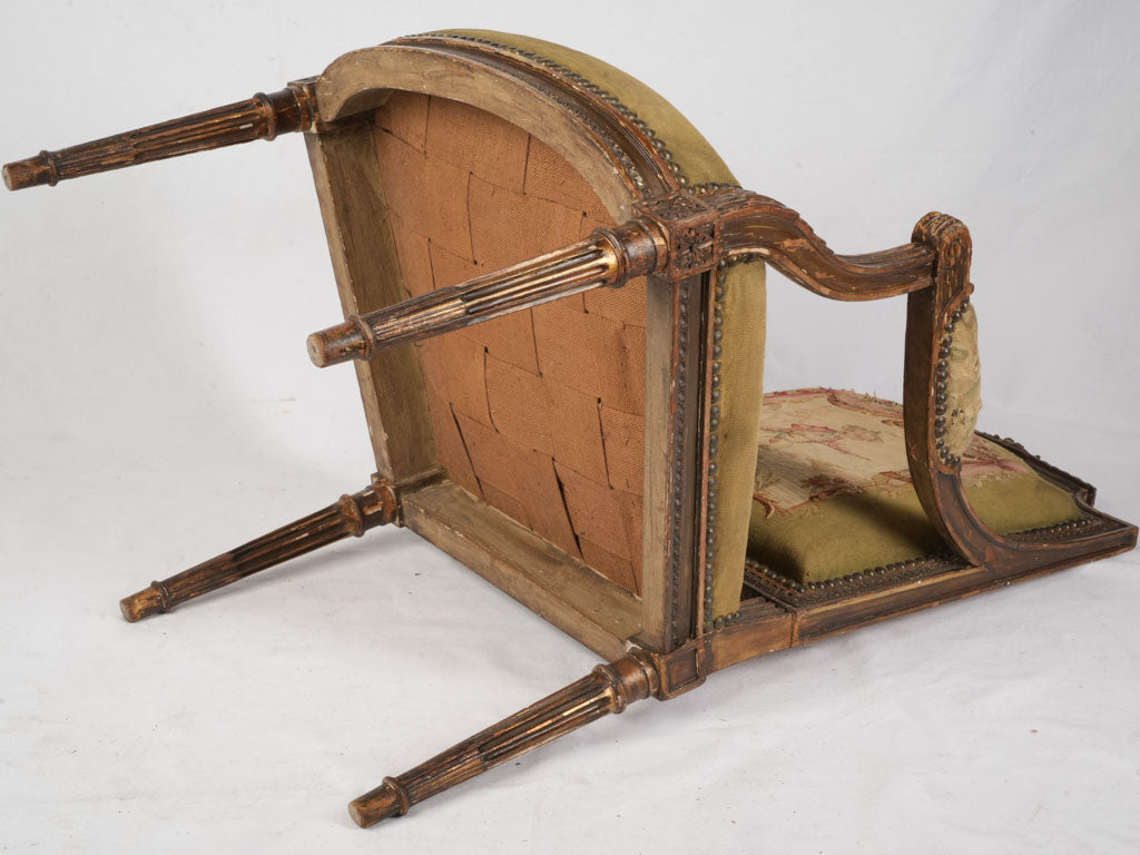 Petite Pair of Louis XVI Style Armchairs From The Late 19th Century W/ Original Tapestry - 38½"
