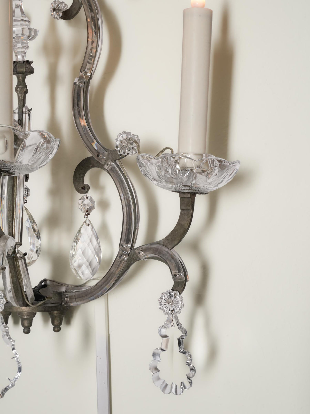 Pair of Large Vintage French Three-Light Glass and Metal Sconces - 22½" x  19¼"