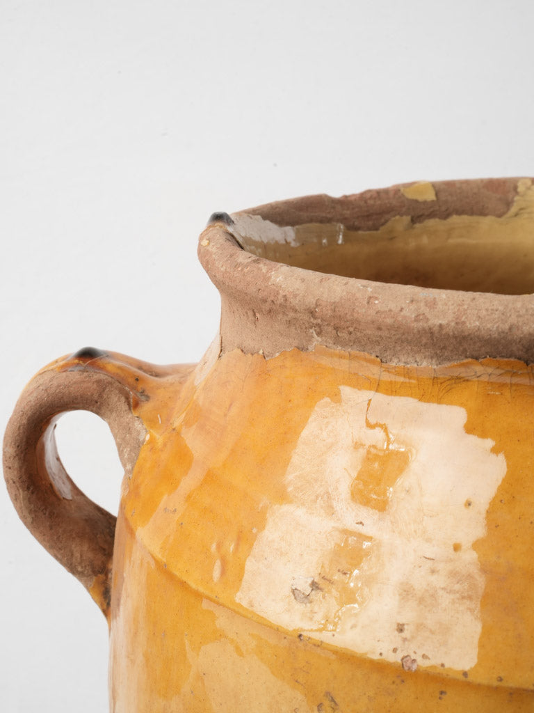 Large French Antique Confit Pot W/ Timeworn Ochre Glaze - 13½"
