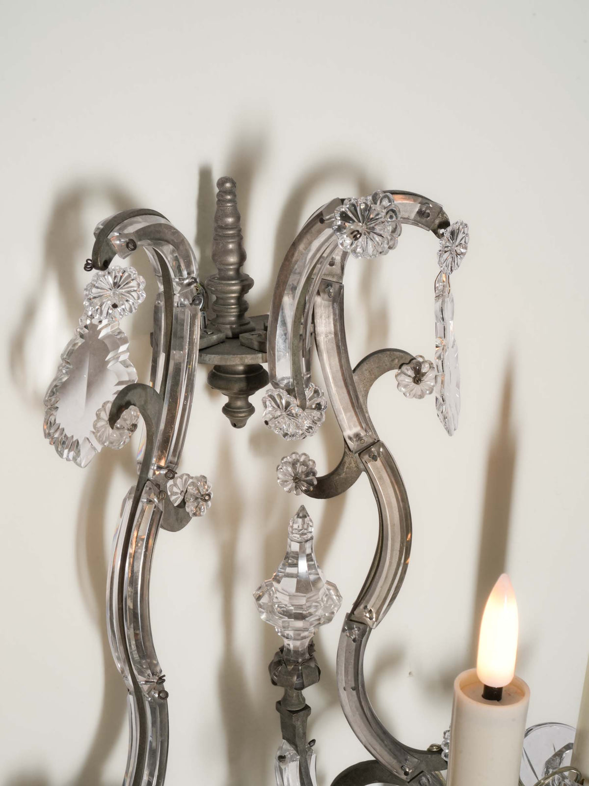 Pair of Large Vintage French Three-Light Glass and Metal Sconces - 22½" x  19¼"