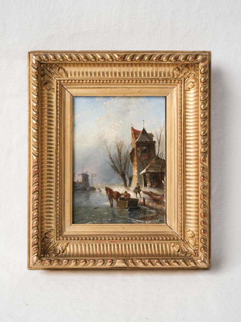 Delicate Snowy Landscape - Oil on Mahogany Panel by Jan Jacob Coenraad - 11" x 9"