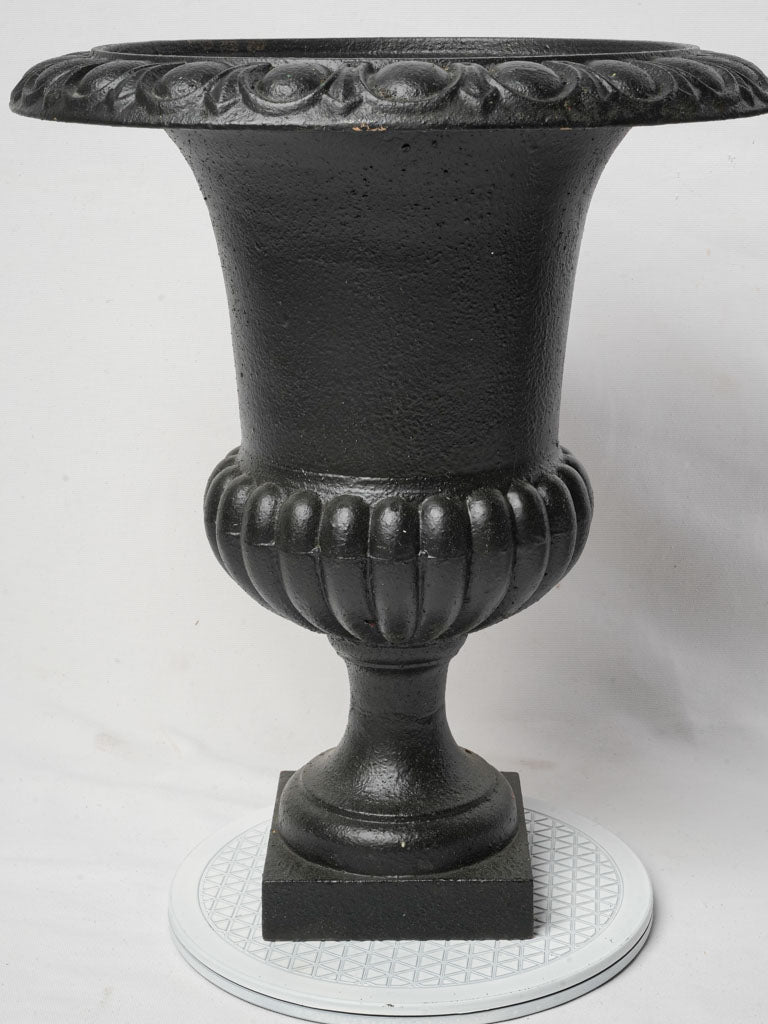 Pair of Early 20th Century French Cast Iron Medici Urns w/ Black Patina - 21¼"