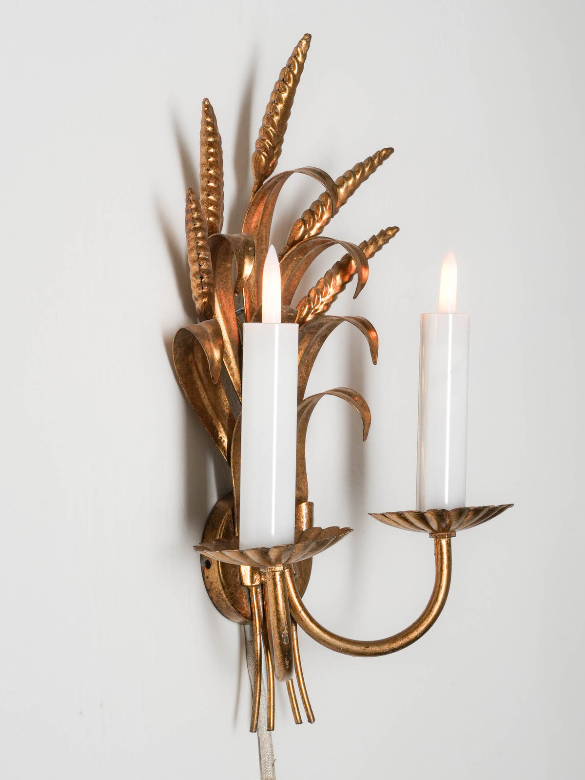 Vintage Gilt-Metal Two-Light Wheat Sheaf Wall Sconce - 15"