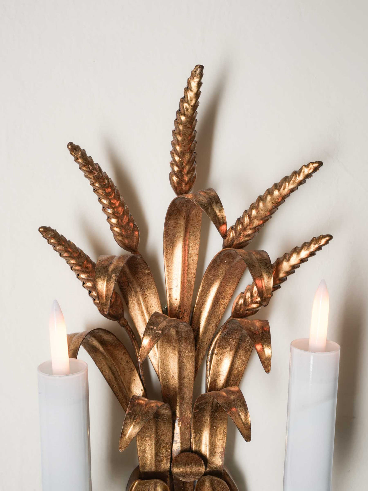 Vintage Gilt-Metal Two-Light Wheat Sheaf Wall Sconce - 15"