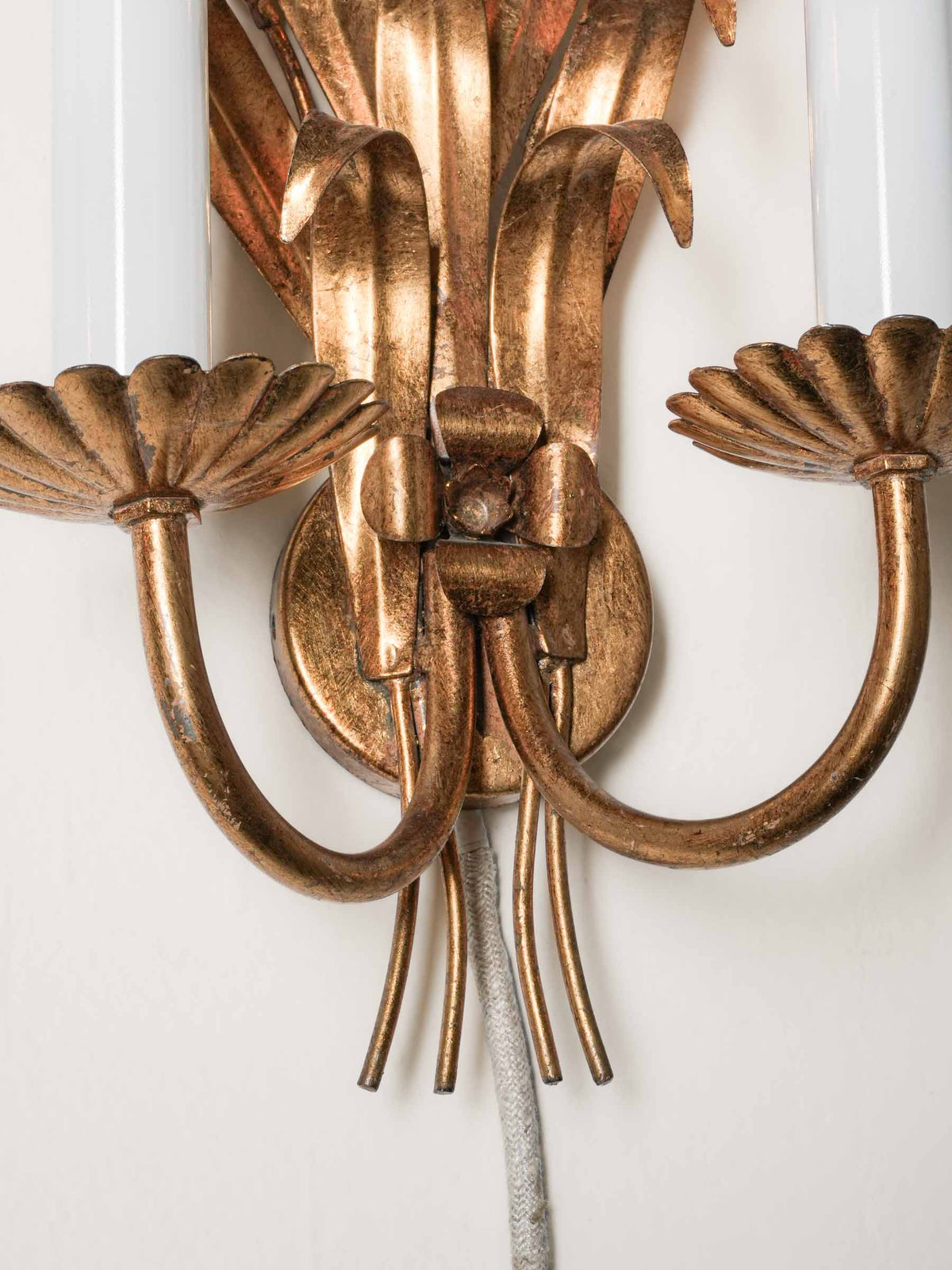 Vintage Gilt-Metal Two-Light Wheat Sheaf Wall Sconce - 15"