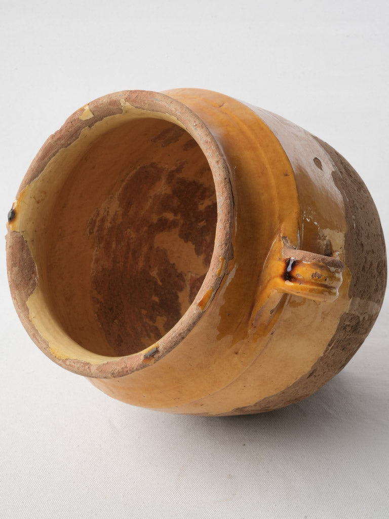 Large French Antique Confit Pot W/ Timeworn Ochre Glaze - 13½"