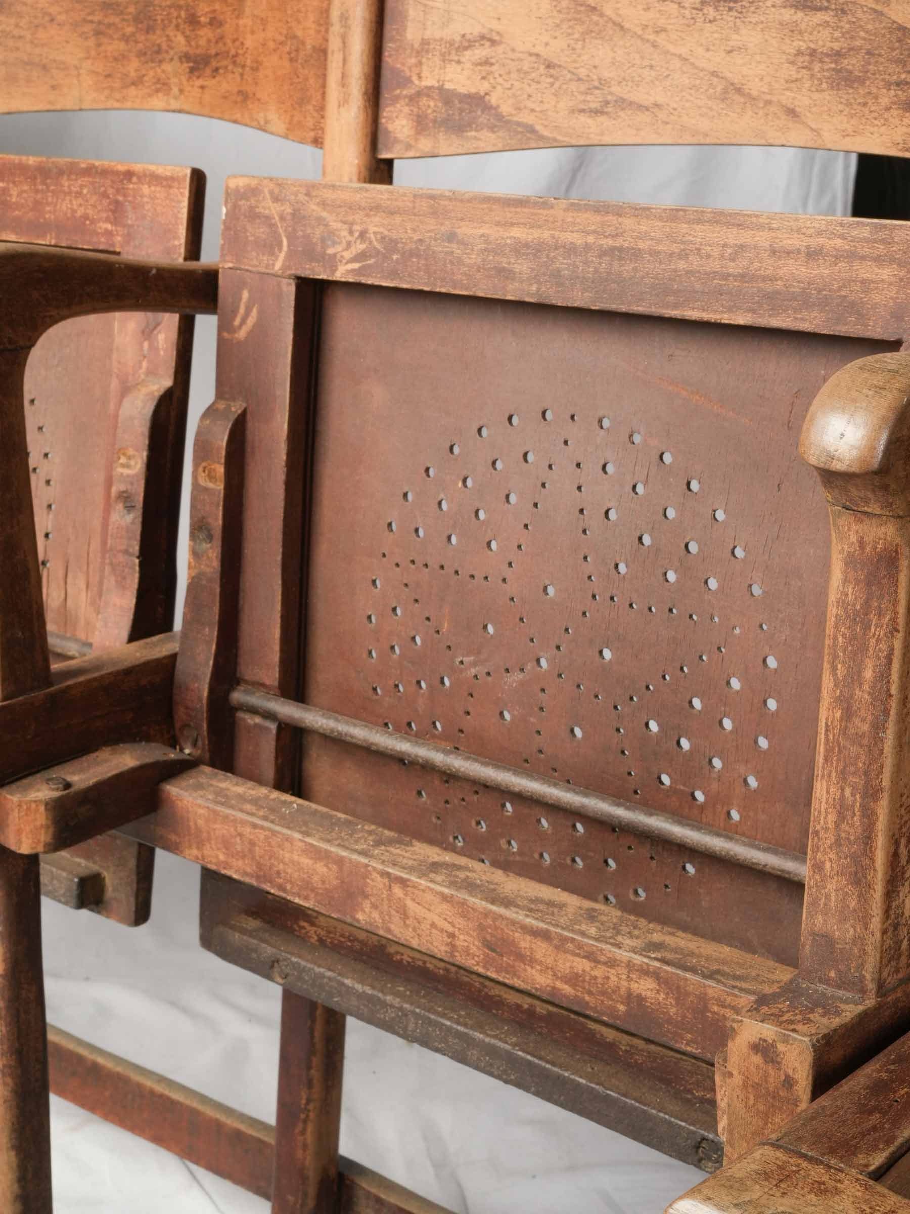 Early 20th-Century French Folding Cinema Bench with Four Seats and End Tip-Up Seat - 93"