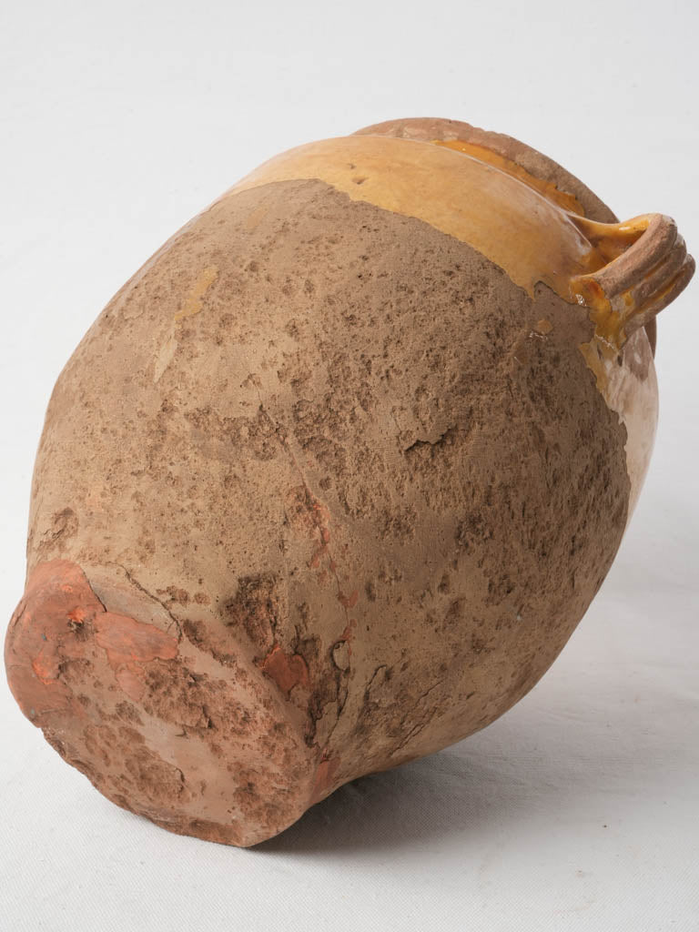 Large French Antique Confit Pot W/ Timeworn Ochre Glaze - 13½"