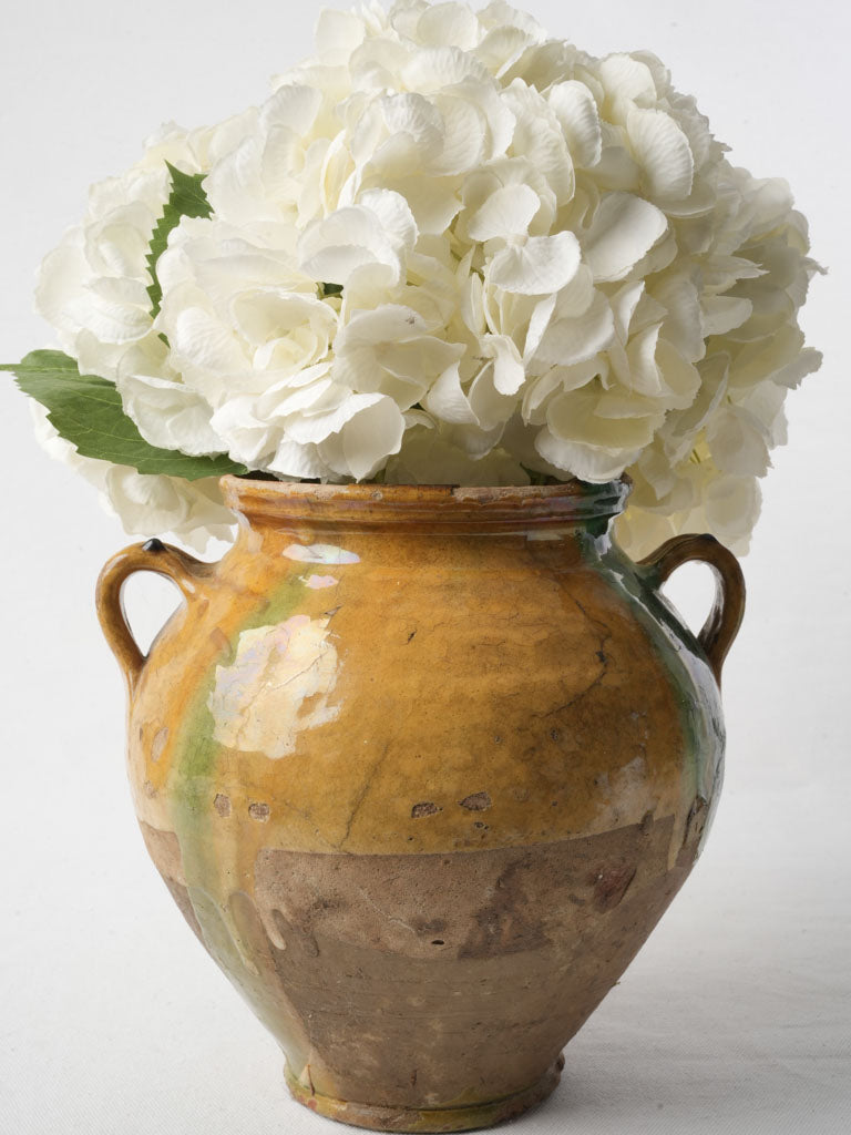 Charming Antique French Confit Pot w/ Ochre and Green Glaze - 9½"