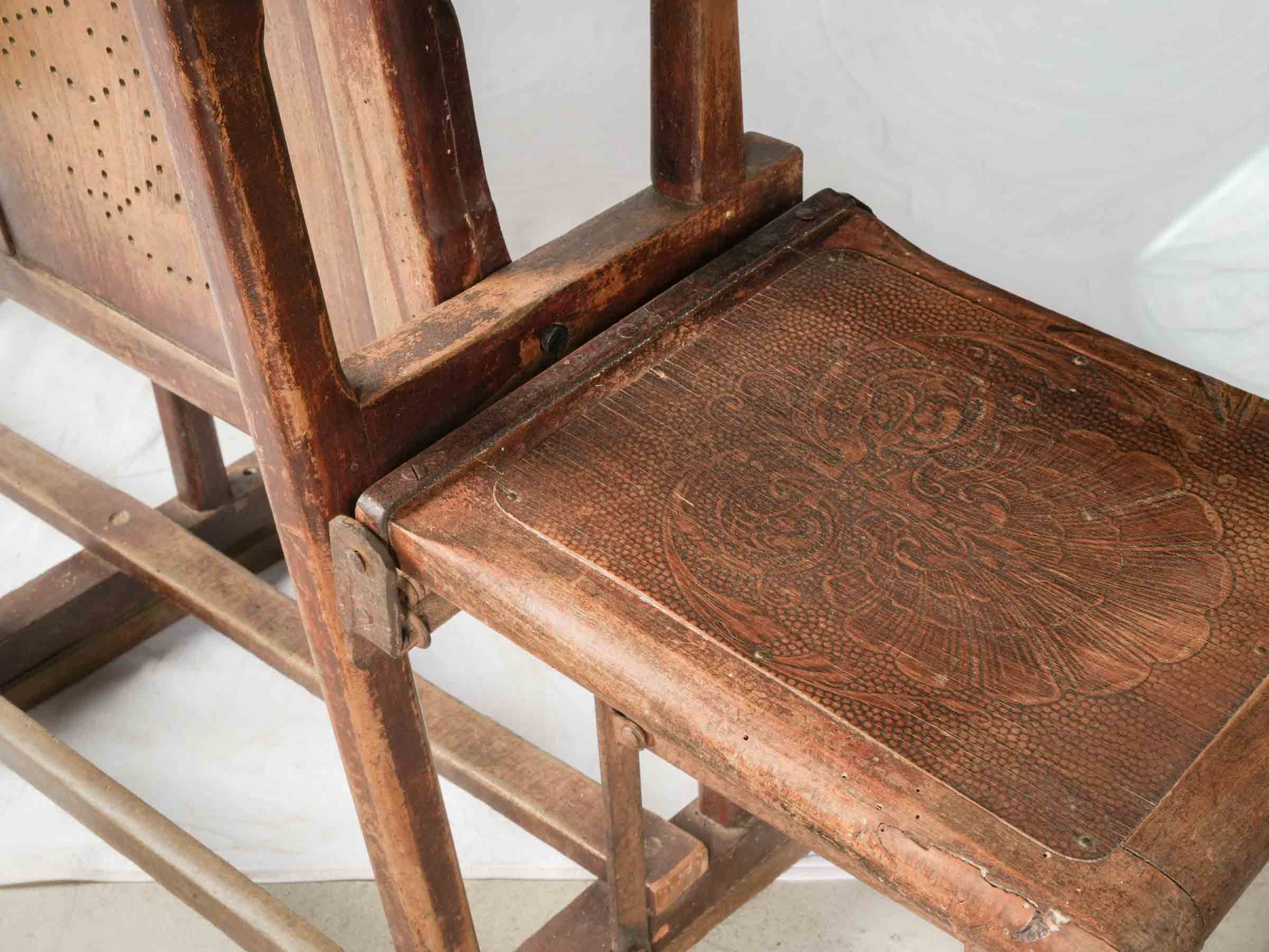 Early 20th-Century French Folding Cinema Bench with Four Seats and End Tip-Up Seat - 93"