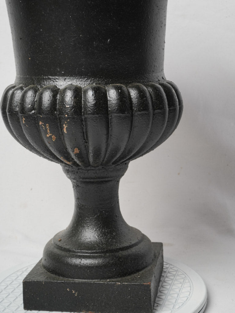 Pair of Early 20th Century French Cast Iron Medici Urns w/ Black Patina - 21¼"