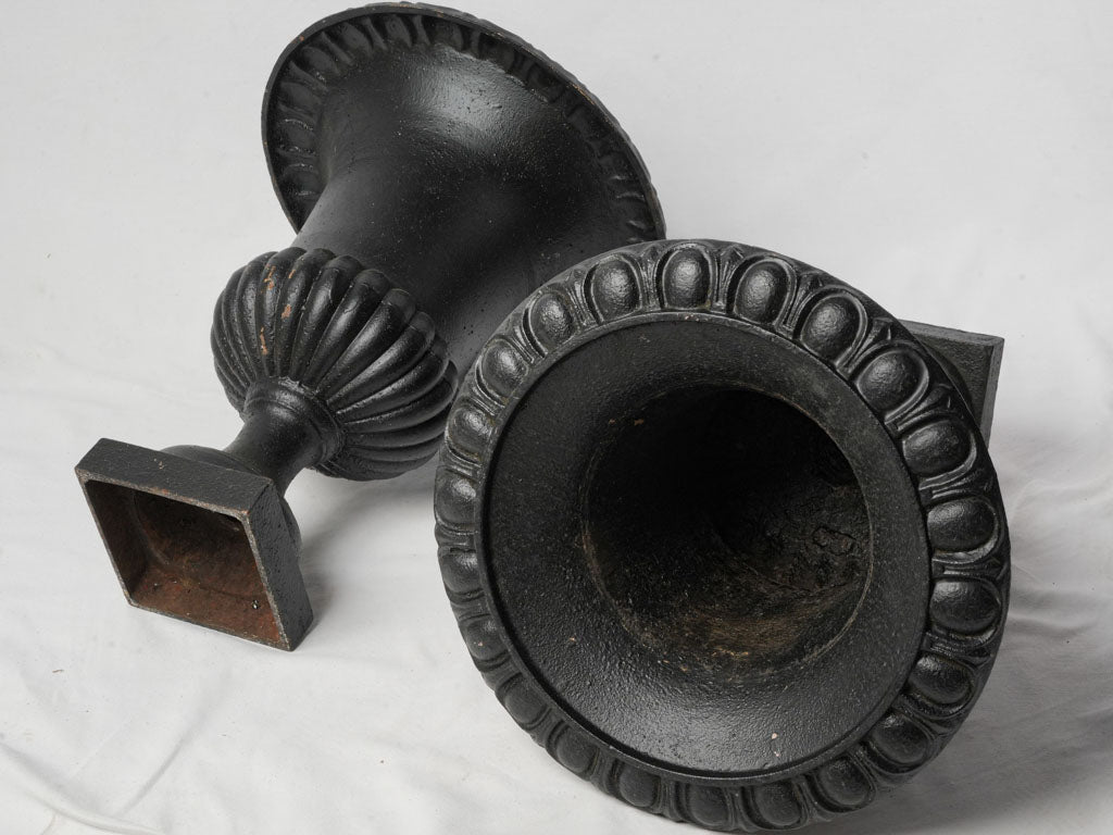 Pair of Early 20th Century French Cast Iron Medici Urns w/ Black Patina - 21¼"