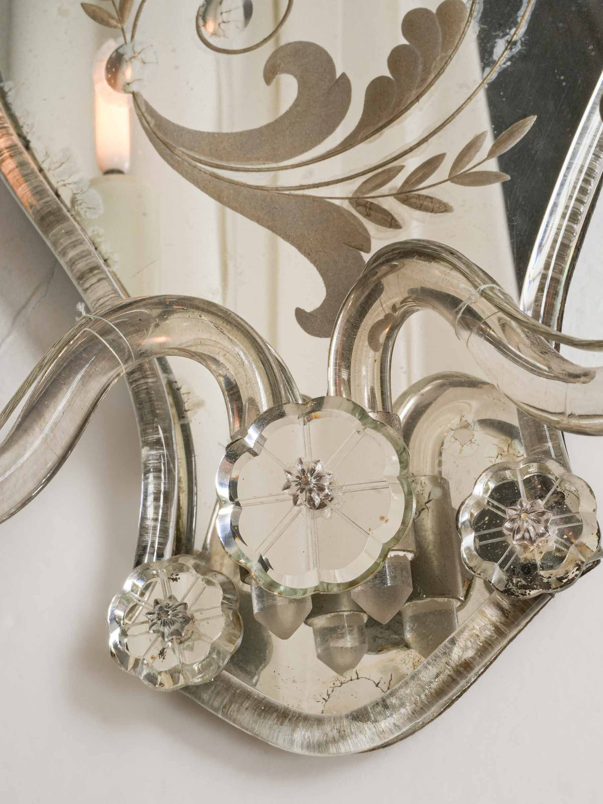 Pair of Early 20th-Century Venetian Engraved-Mirror Sconces - 11¾" x 8¾"