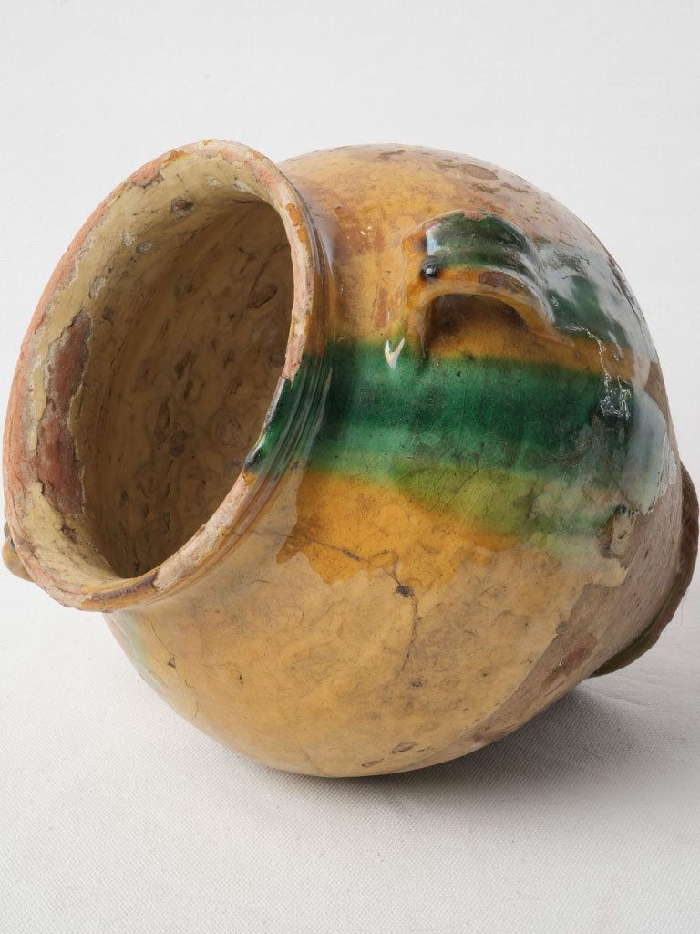 Charming Antique French Confit Pot w/ Ochre and Green Glaze - 9½"