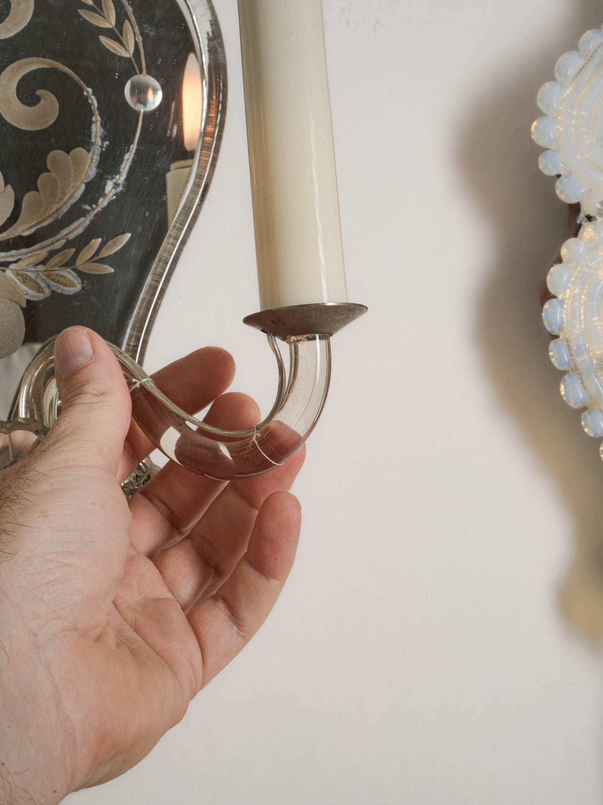 Pair of Early 20th-Century Venetian Engraved-Mirror Sconces - 11¾" x 8¾"