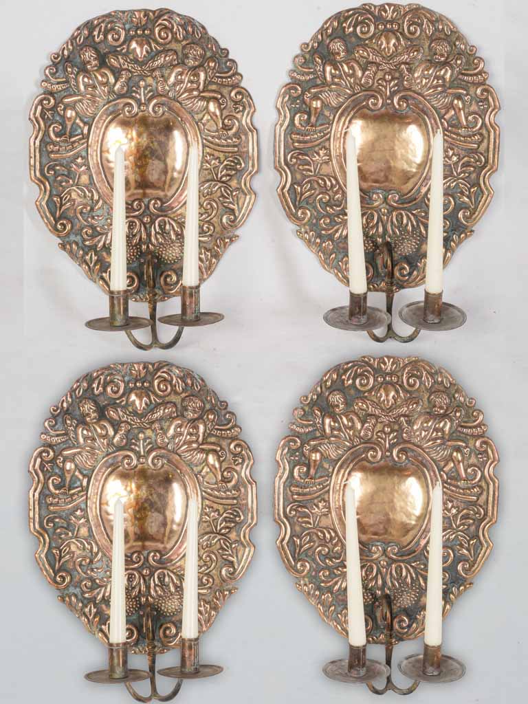 Antique French copper wall sconces