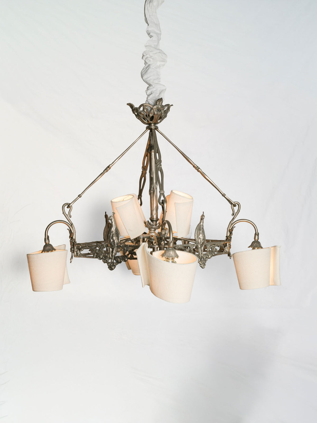 French Art Nouveau Eight-Light Chandelier in Silvered Bronze - 29¼" x  27½"