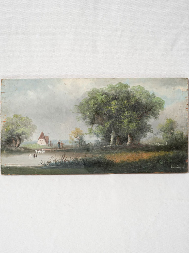 Petite Late 19th-Century Oil on Panel w/ Poetic River Landscape - 13¾" x 7"