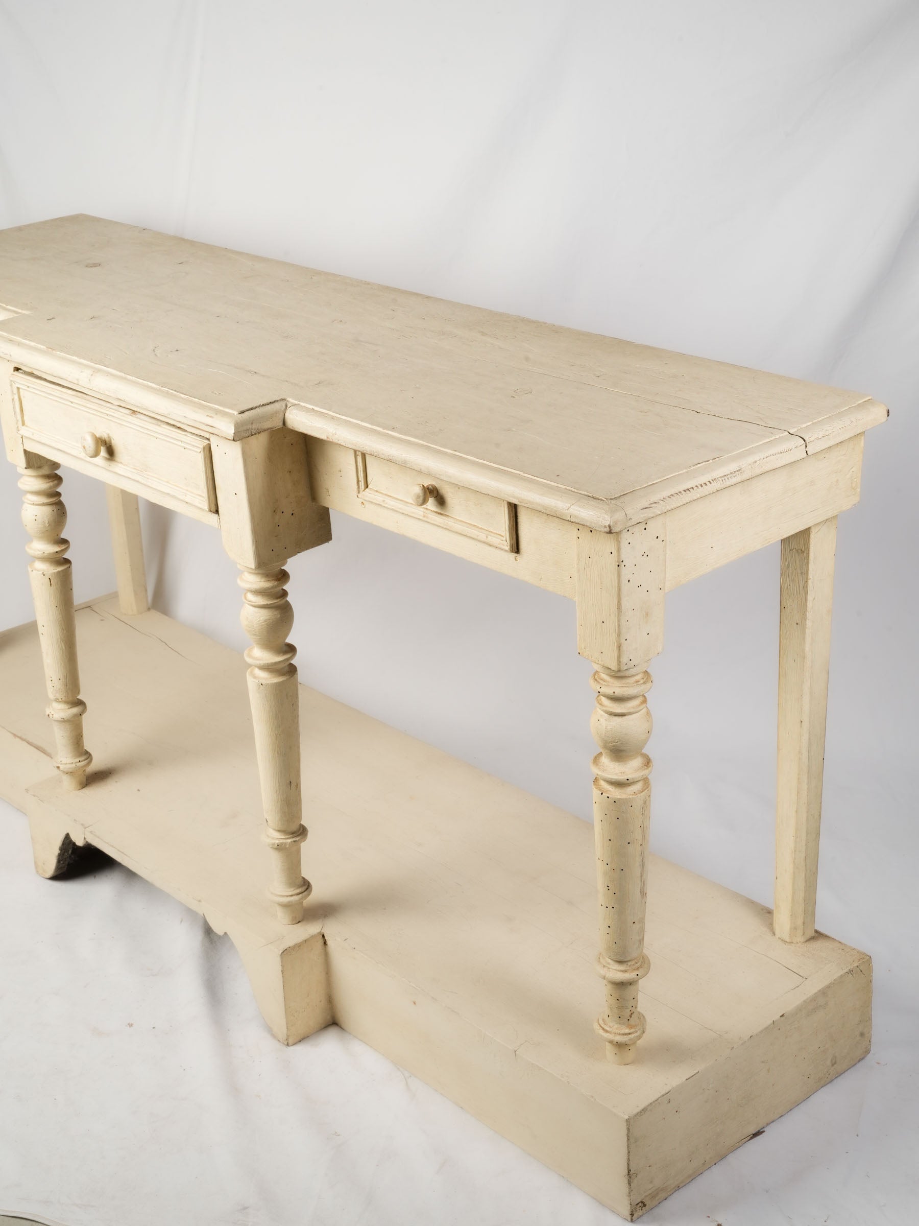 French Country Painted Console Table w/ Drapers' Table-Style Plinth - 33¾" x 67¾"