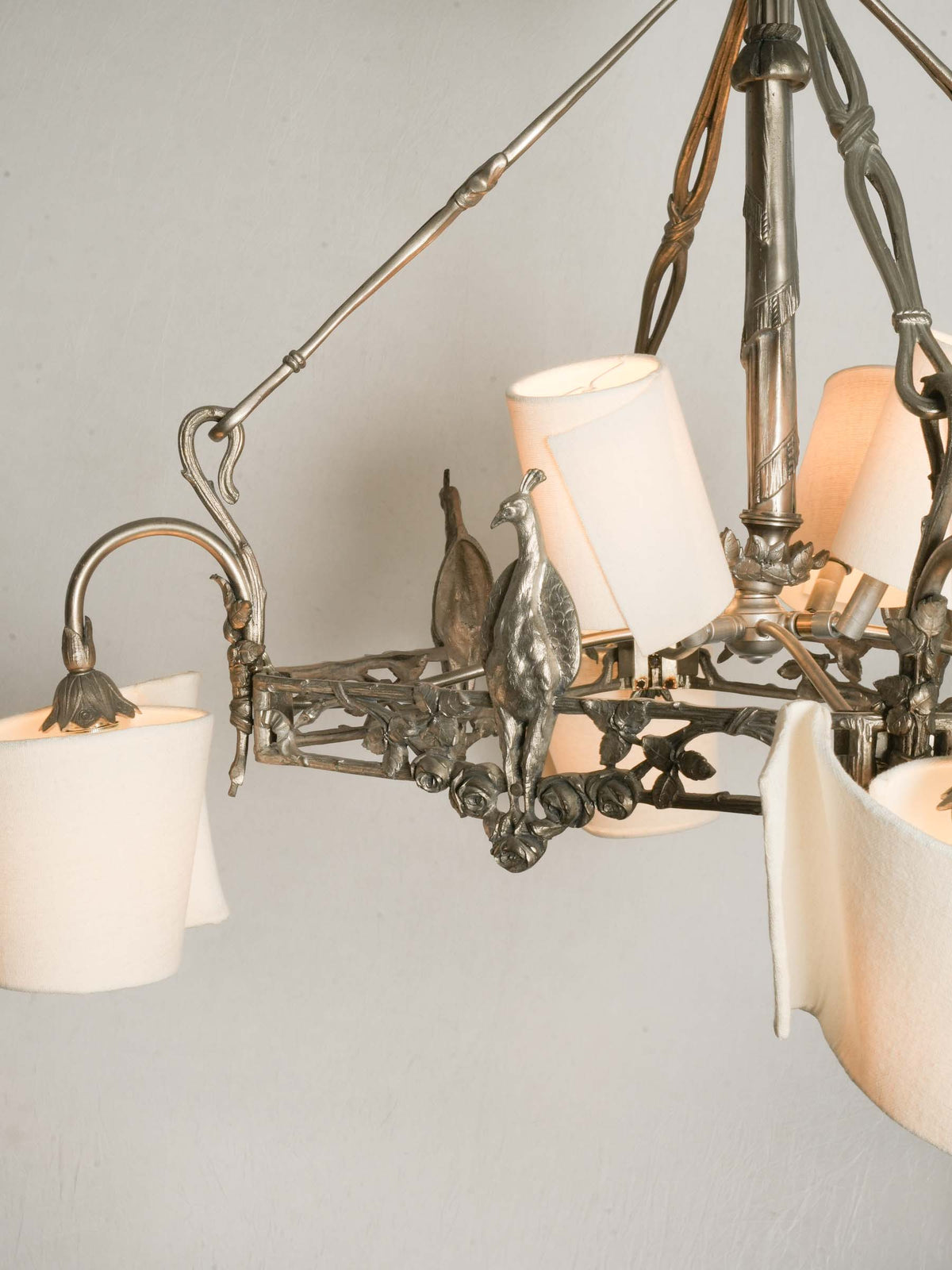 French Art Nouveau Eight-Light Chandelier in Silvered Bronze - 29¼" x  27½"