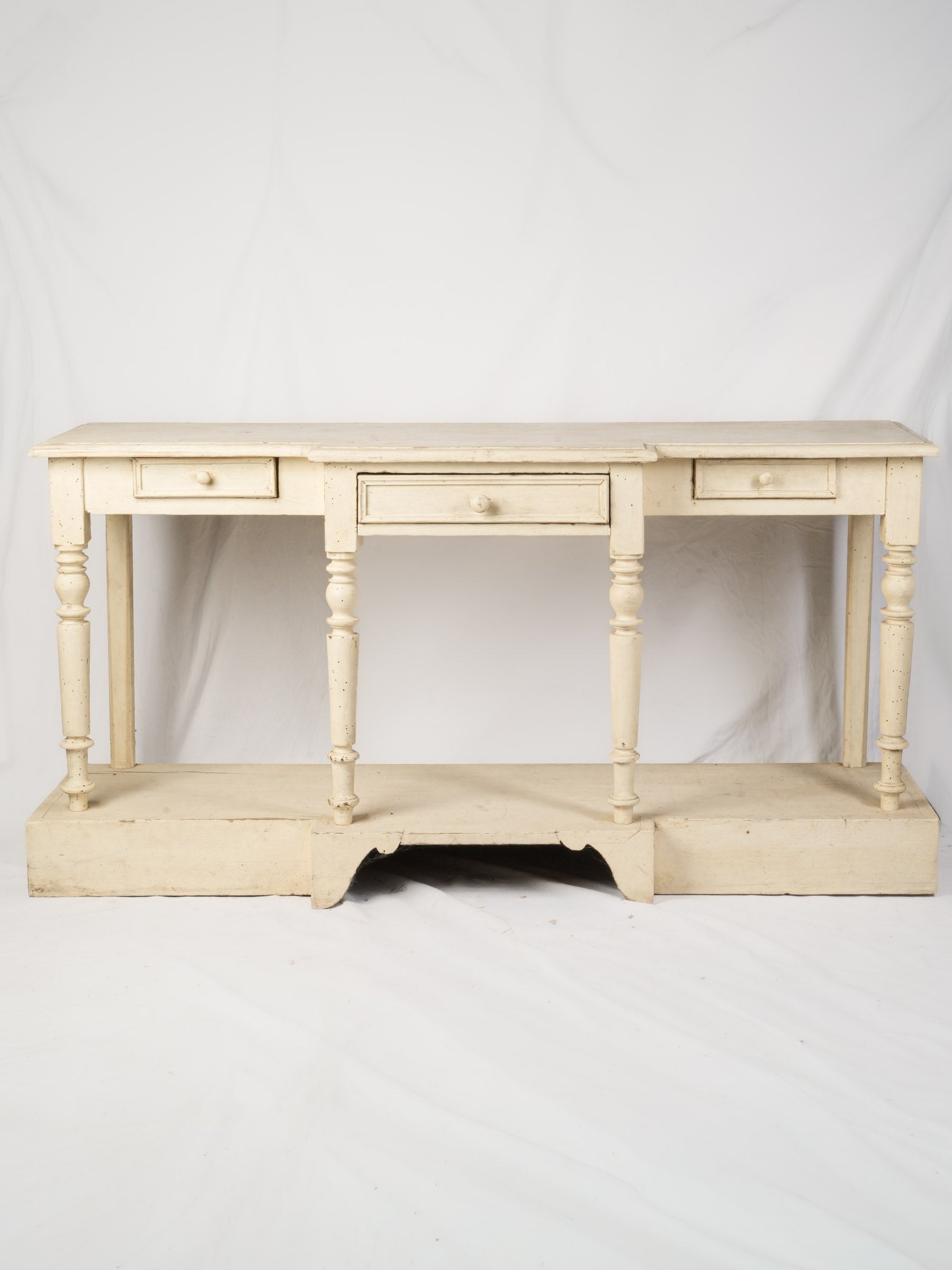 French Country Painted Console Table w/ Drapers' Table-Style Plinth - 33¾" x 67¾"