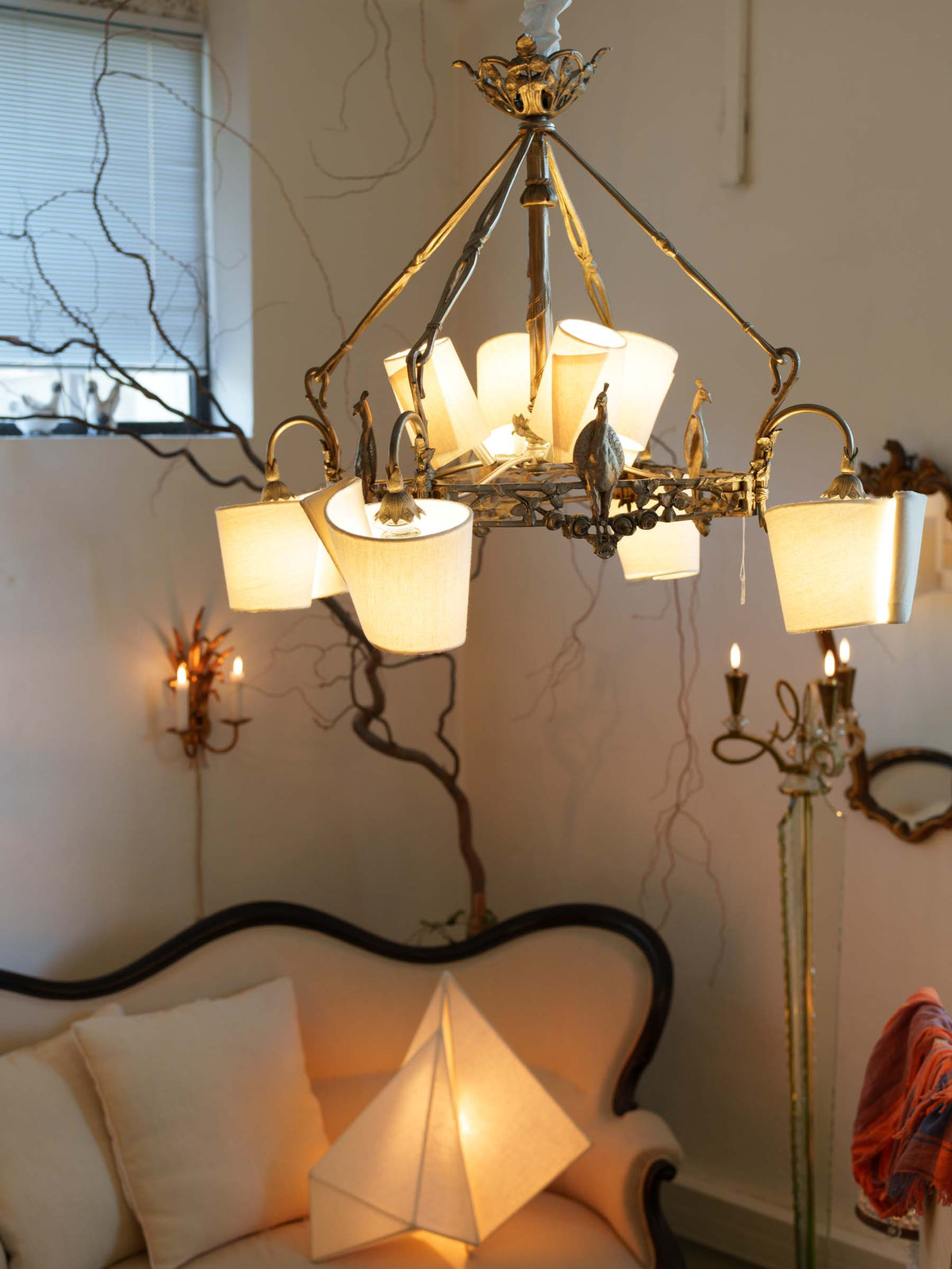 French Art Nouveau Eight-Light Chandelier in Silvered Bronze - 29¼" x  27½"