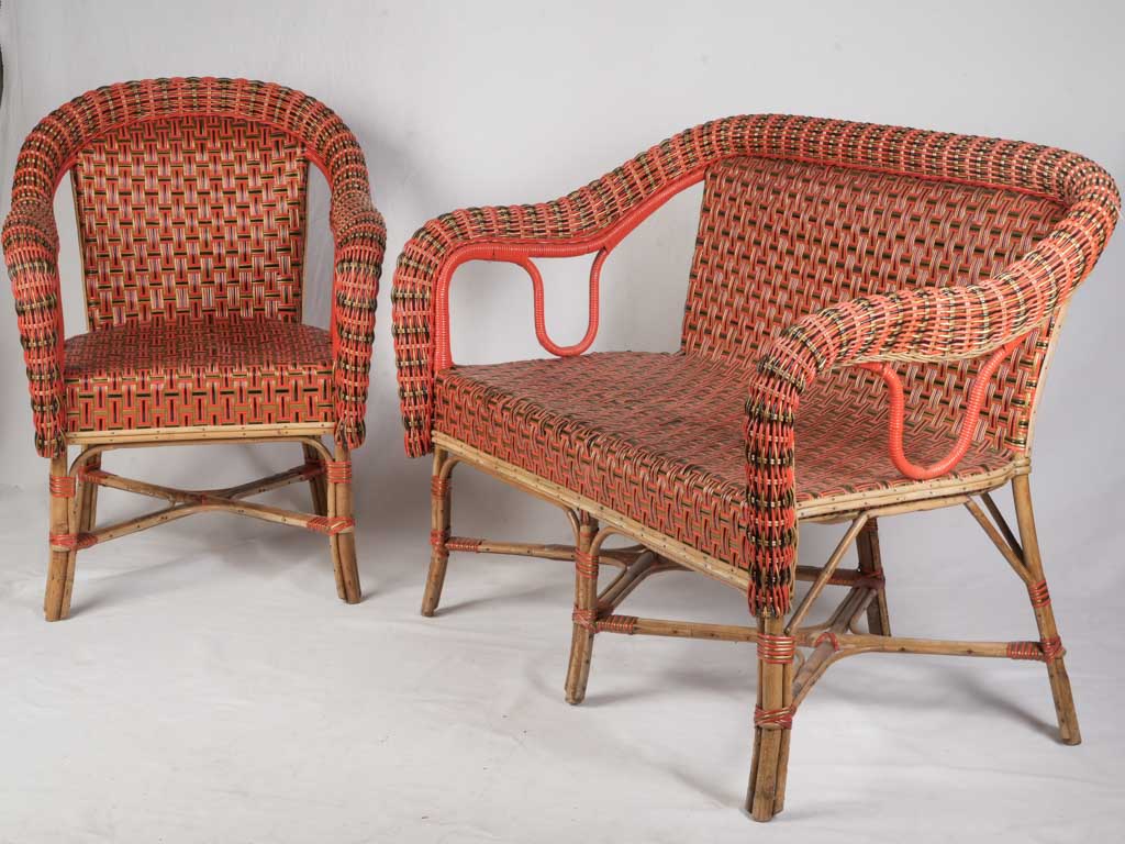 Vibrant Belle Époque Rattan Winter-Garden Suite - Armchair & Sofa